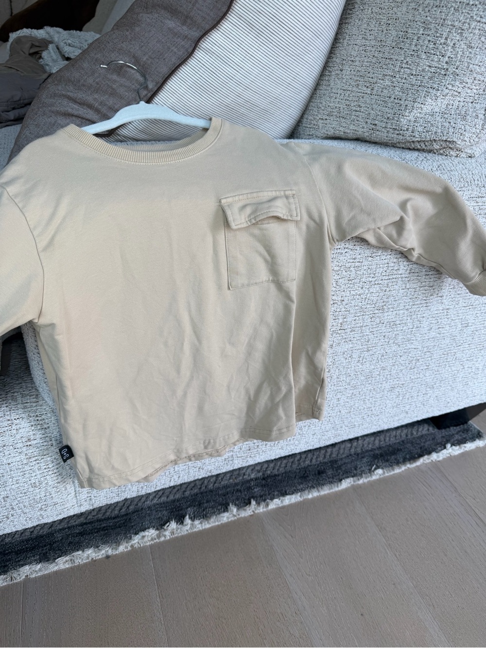 Kids Long Sleeve Pocket Tee - Beige